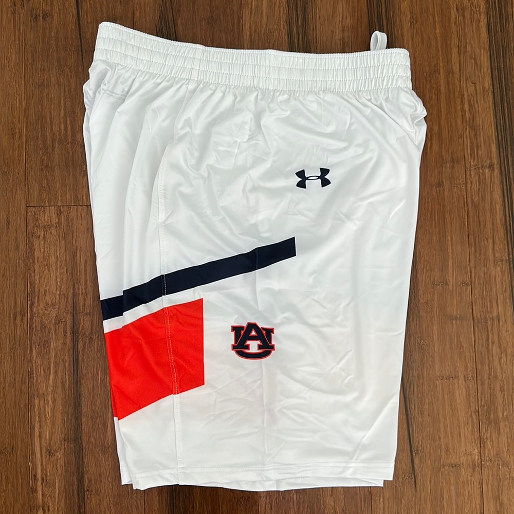 Under Armour White Athletic Shorts with Red and Black Accents